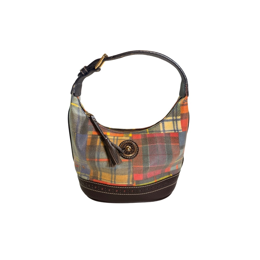 Vintage Dooney & Bourke Hobo Shoulder Bag Small Multicolor Plaid Tassel Preppy